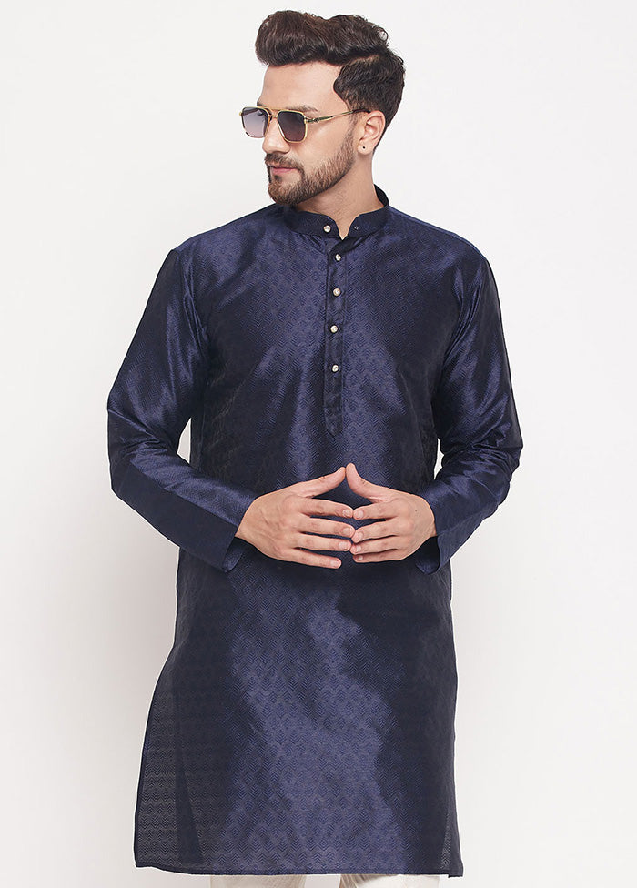 Navy Blue Readymade Silk Kurta VDVAS15062222 - Indian Silk House Agencies