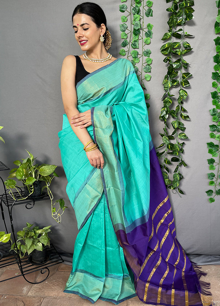 Sea Green Spun Silk Saree With Blouse Piece