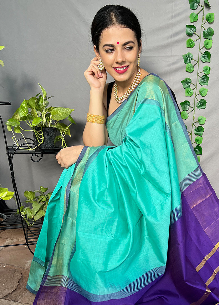 Sea Green Spun Silk Saree With Blouse Piece