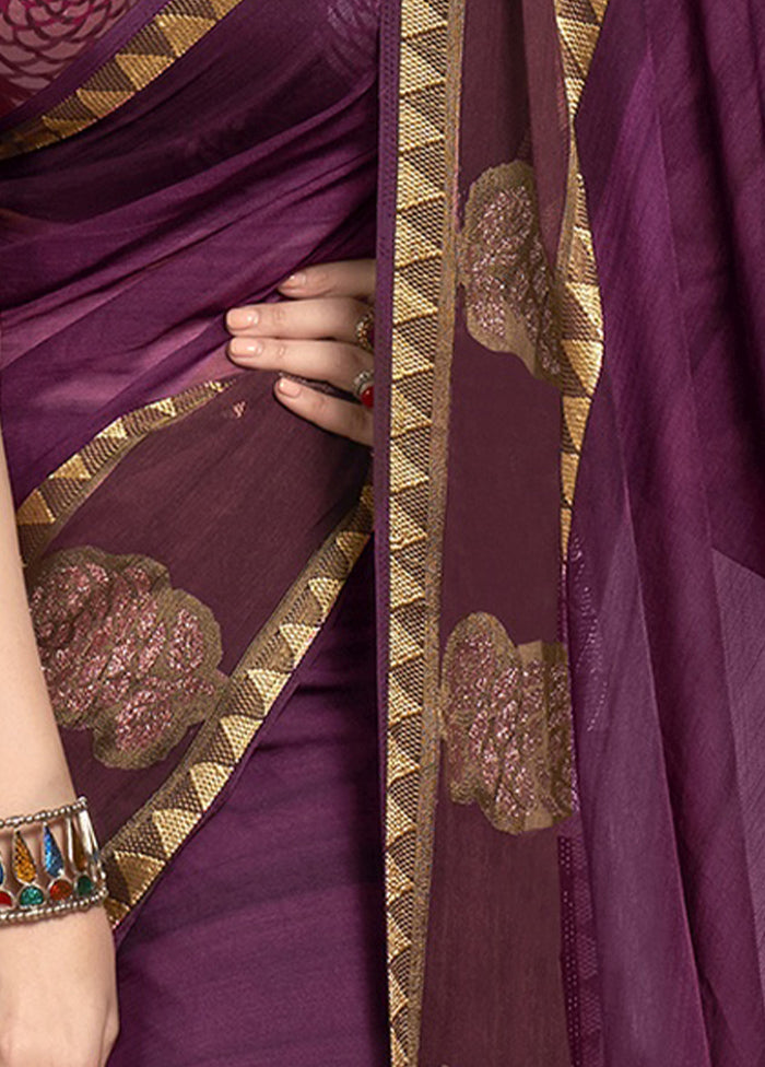 Purple Chiffon Saree With Blouse Piece - Indian Silk House Agencies