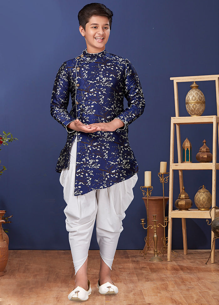 Blue Jacquard Silk Kurta Pajama Set - Indian Silk House Agencies