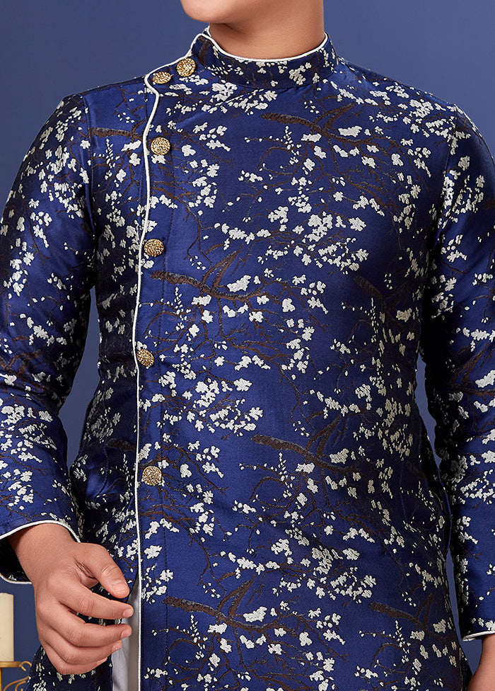 Blue Jacquard Silk Kurta Pajama Set - Indian Silk House Agencies