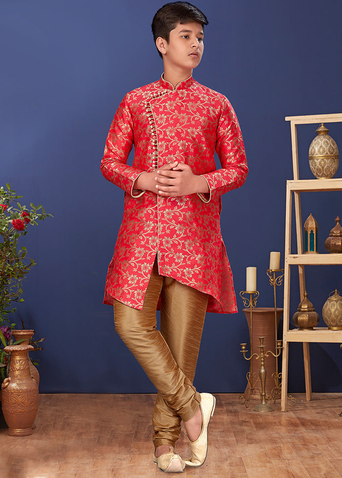 Red Zari Woven Kurta Pajama Set - Indian Silk House Agencies