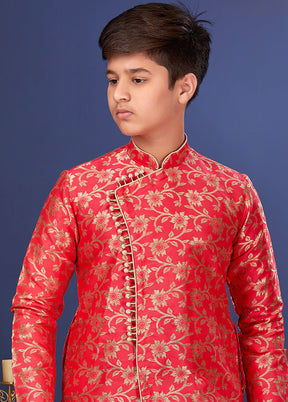 Red Zari Woven Kurta Pajama Set - Indian Silk House Agencies