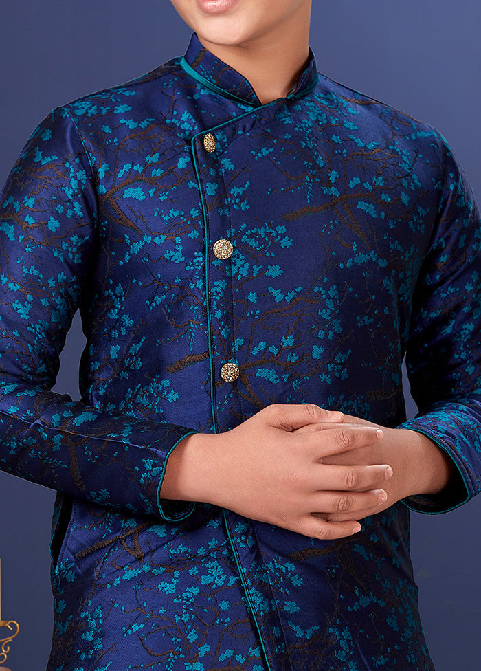Blue Jacquard Silk Kurta Pajama Set - Indian Silk House Agencies