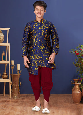 Blue Zari Woven Kurta Pajama Set - Indian Silk House Agencies