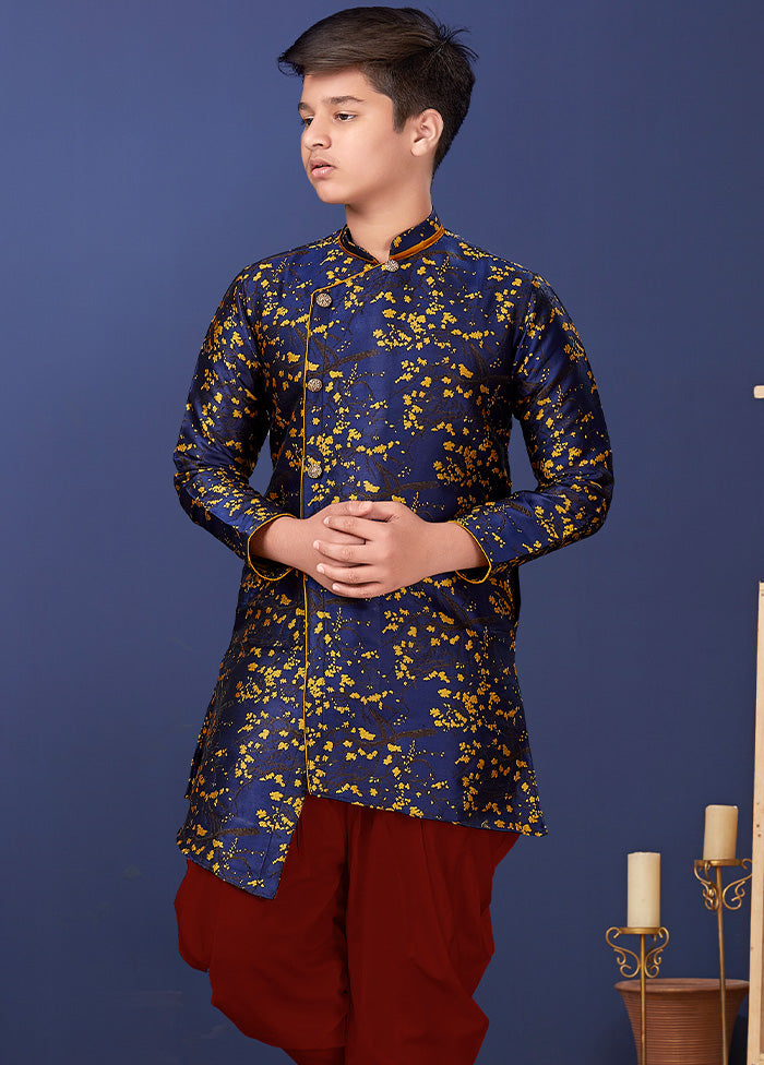 Blue Zari Woven Kurta Pajama Set - Indian Silk House Agencies