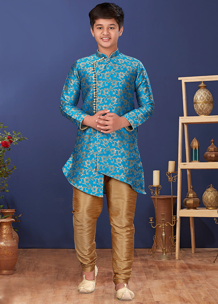 Blue Zari Woven Kurta Pajama Set - Indian Silk House Agencies