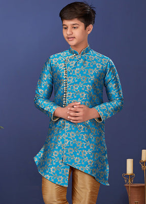 Blue Zari Woven Kurta Pajama Set - Indian Silk House Agencies