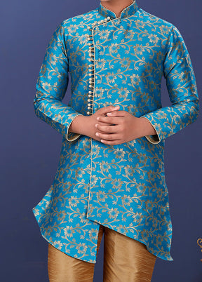 Blue Zari Woven Kurta Pajama Set - Indian Silk House Agencies