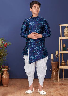 Blue Jacquard Silk Kurta Pajama Set - Indian Silk House Agencies