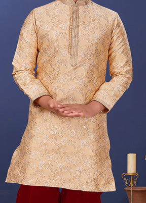 Beige Jacquard Silk Kurta Pajama Set - Indian Silk House Agencies