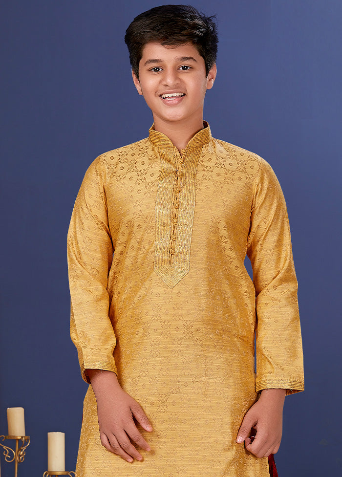 Gold Jacquard Silk Kurta Pajama Set - Indian Silk House Agencies