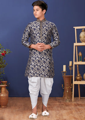 Blue Jacquard Silk Kurta Pajama Set - Indian Silk House Agencies