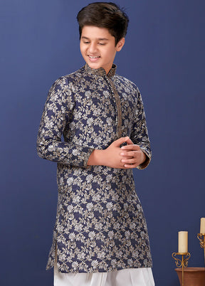 Blue Jacquard Silk Kurta Pajama Set - Indian Silk House Agencies