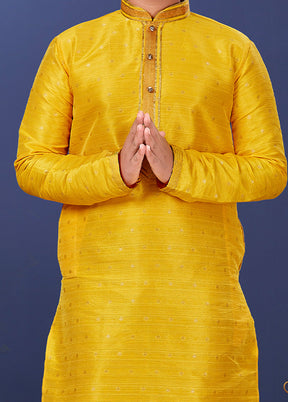 Yellow Zari Woven Kurta Pajama Set - Indian Silk House Agencies