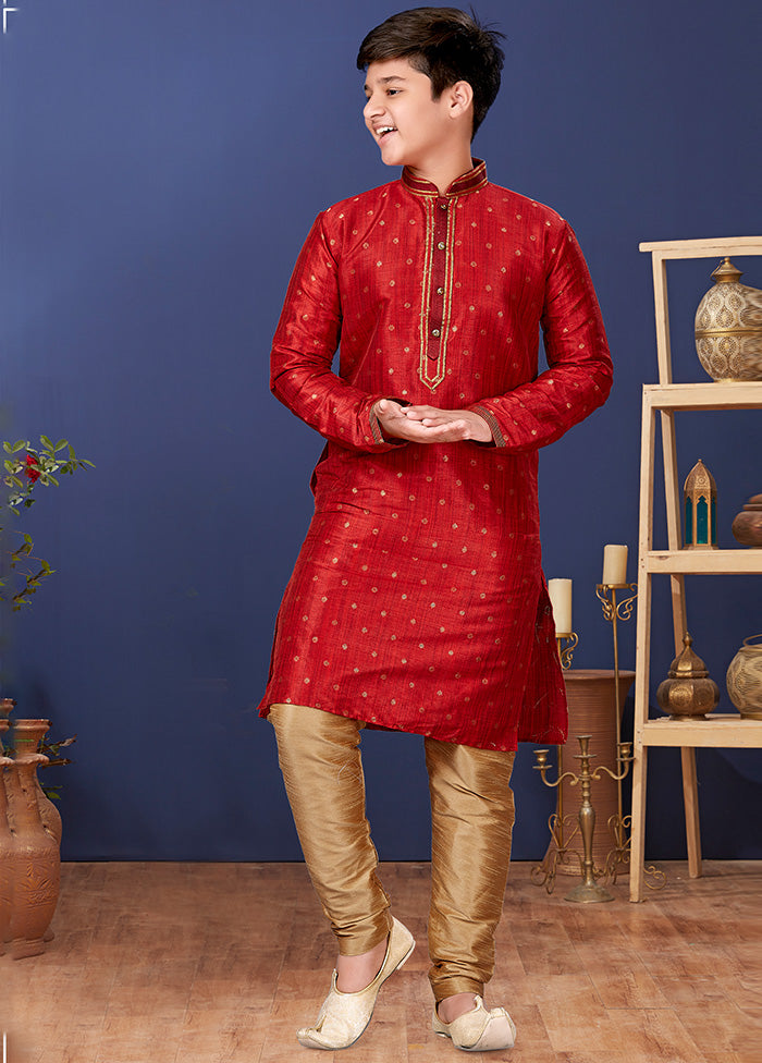 Red Zari Woven Kurta Pajama Set - Indian Silk House Agencies