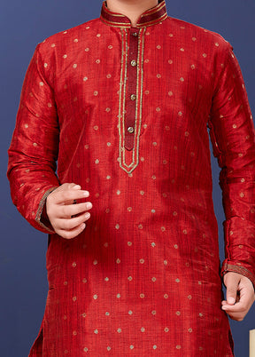 Red Zari Woven Kurta Pajama Set - Indian Silk House Agencies