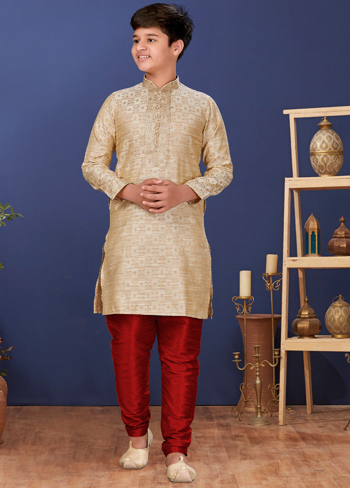 Beige Jacquard Silk Kurta Pajama Set - Indian Silk House Agencies