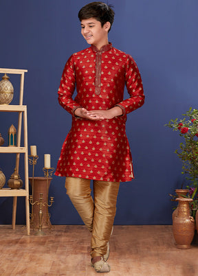 Red Jacquard Silk Kurta Pajama Set - Indian Silk House Agencies