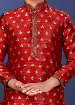 Red Jacquard Silk Kurta Pajama Set - Indian Silk House Agencies
