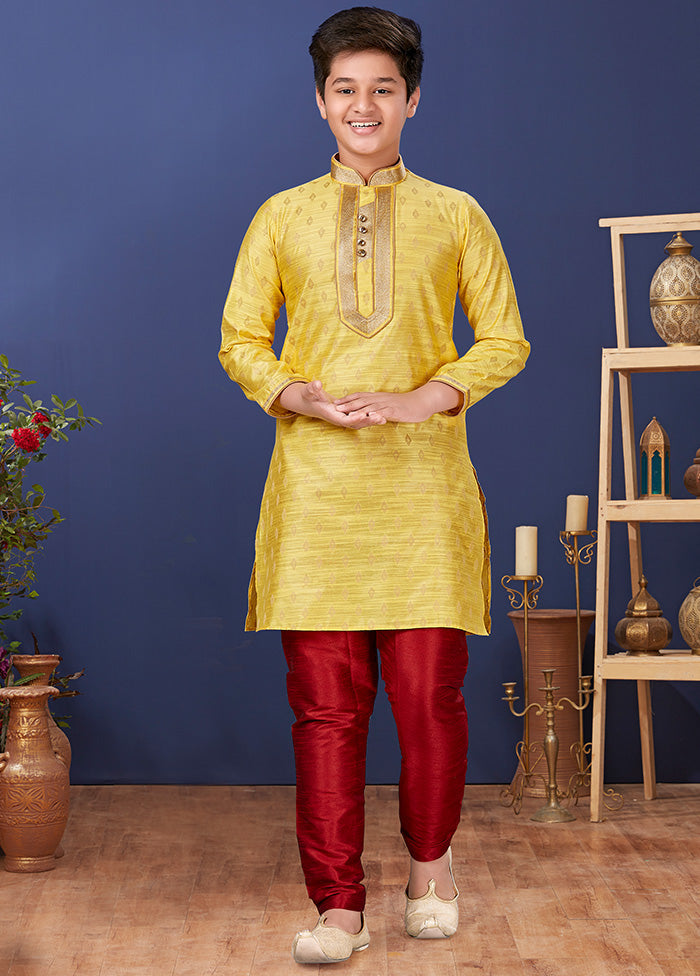 Yellow Jacquard Silk Kurta Pajama Set - Indian Silk House Agencies