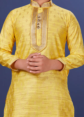 Yellow Jacquard Silk Kurta Pajama Set - Indian Silk House Agencies