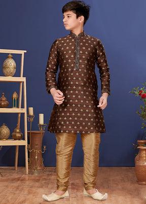 Brown Jacquard Silk Kurta Pajama Set - Indian Silk House Agencies