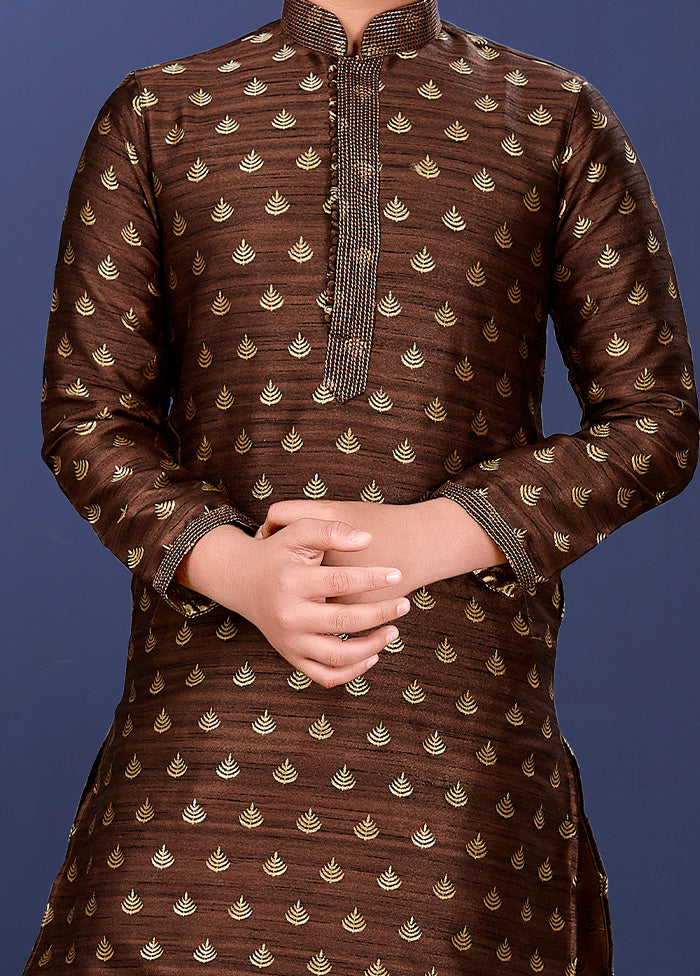 Brown Jacquard Silk Kurta Pajama Set - Indian Silk House Agencies