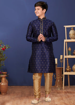Blue Zari Woven Kurta Pajama Set - Indian Silk House Agencies