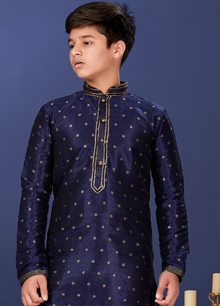 Blue Zari Woven Kurta Pajama Set - Indian Silk House Agencies