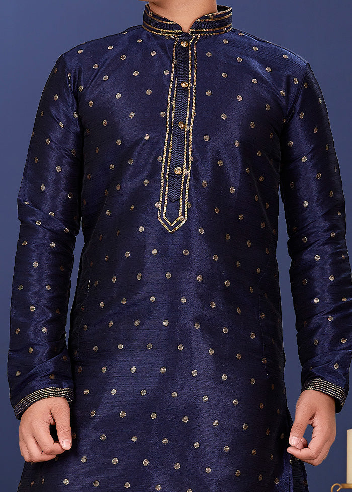 Blue Zari Woven Kurta Pajama Set - Indian Silk House Agencies