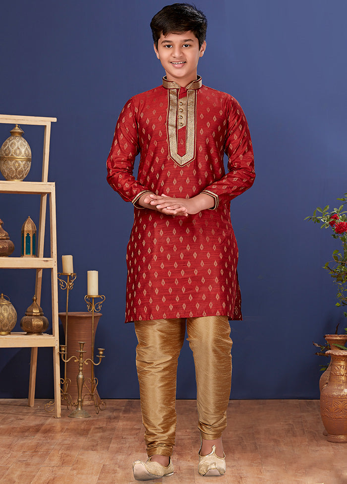 Red Jacquard Silk Kurta Pajama Set - Indian Silk House Agencies