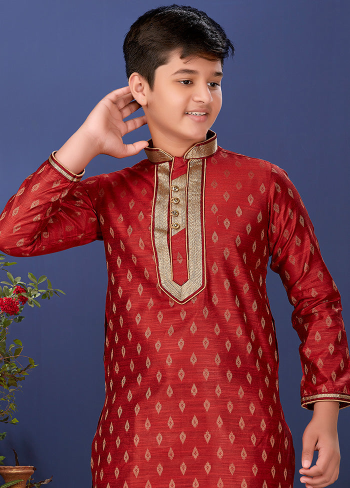 Red Jacquard Silk Kurta Pajama Set - Indian Silk House Agencies