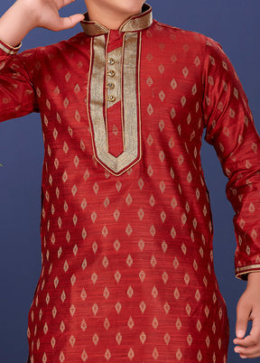 Red Jacquard Silk Kurta Pajama Set - Indian Silk House Agencies