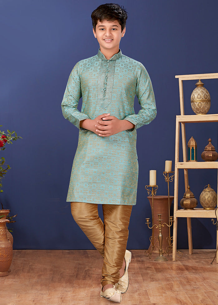 Blue Jacquard Silk Kurta Pajama Set - Indian Silk House Agencies