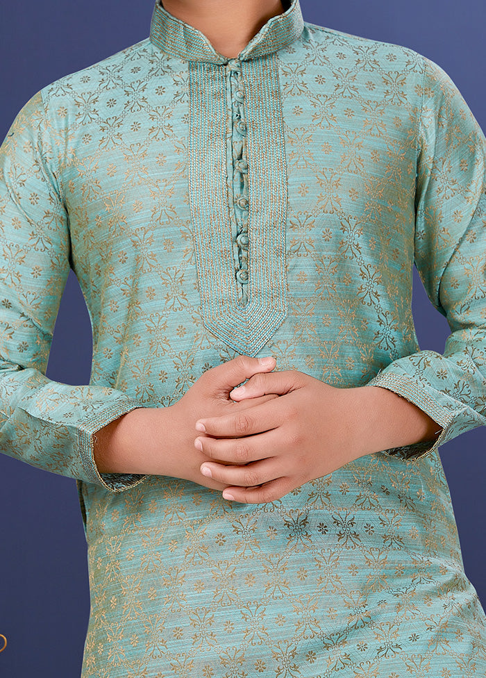 Blue Jacquard Silk Kurta Pajama Set - Indian Silk House Agencies