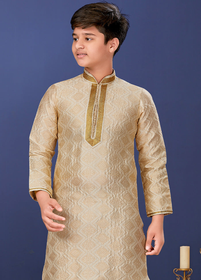 Beige Jacquard Silk Kurta Pajama Set - Indian Silk House Agencies