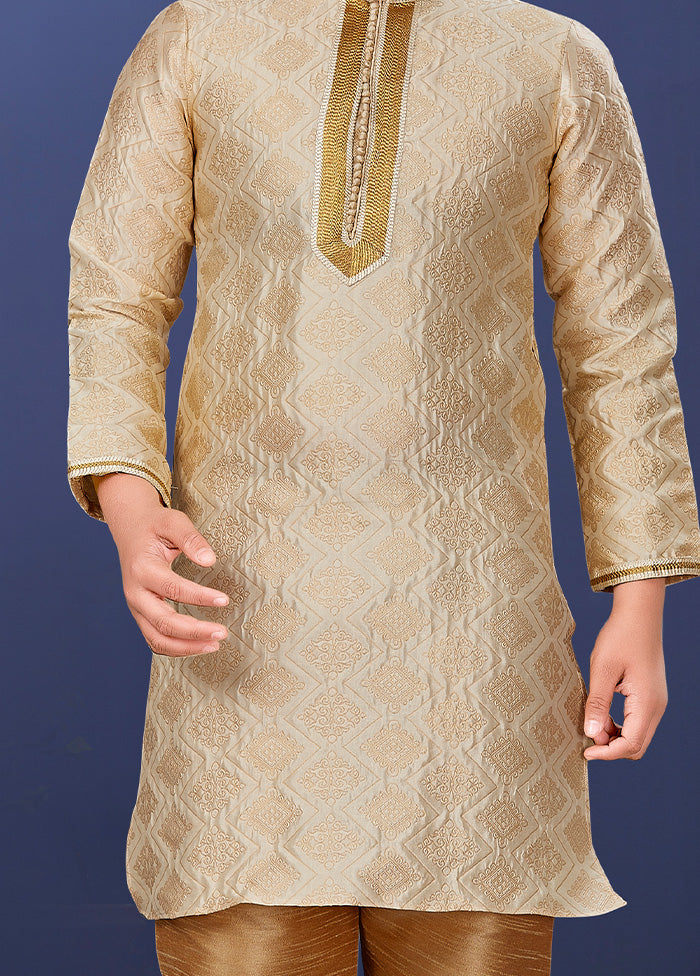 Beige Jacquard Silk Kurta Pajama Set - Indian Silk House Agencies