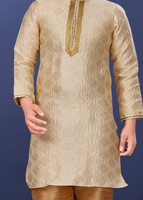 Beige Jacquard Silk Kurta Pajama Set - Indian Silk House Agencies