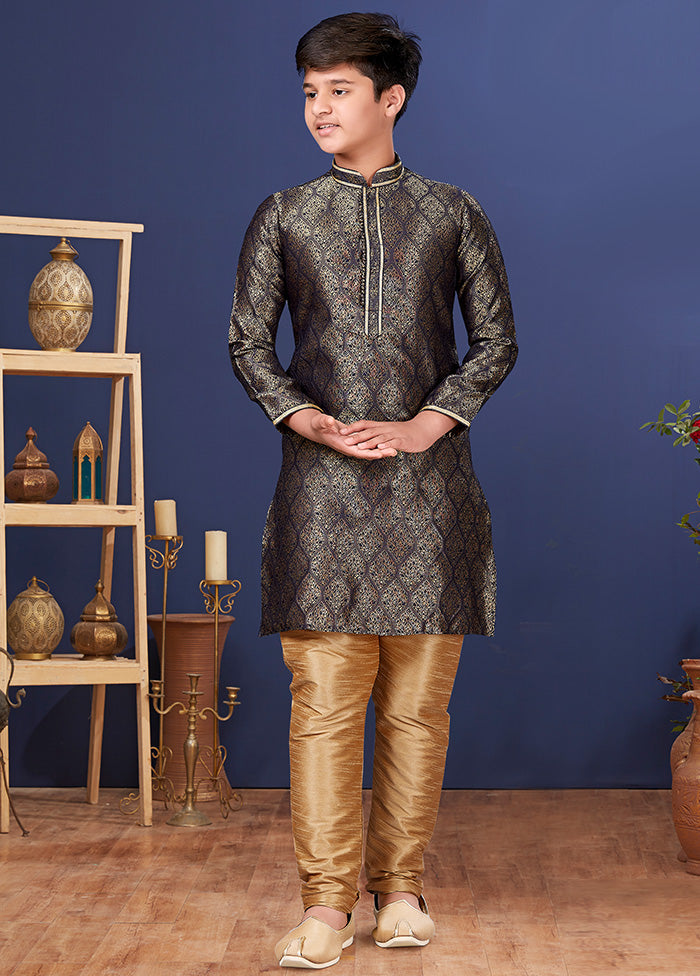 Black Jacquard Silk Kurta Pajama Set - Indian Silk House Agencies