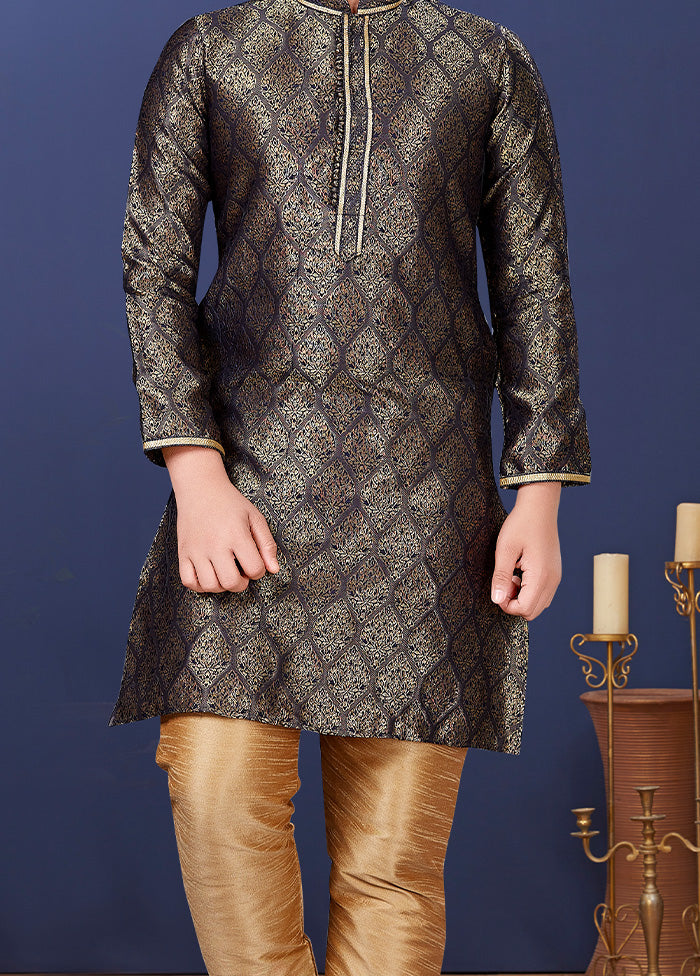 Black Jacquard Silk Kurta Pajama Set - Indian Silk House Agencies