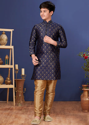 Blue Jacquard Silk Kurta Pajama Set - Indian Silk House Agencies