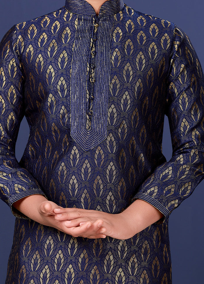 Blue Jacquard Silk Kurta Pajama Set - Indian Silk House Agencies