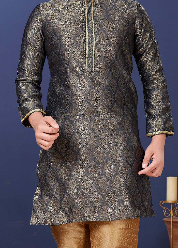 Grey Jacquard Silk Kurta Pajama Set - Indian Silk House Agencies