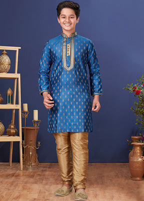 Blue Jacquard Silk Kurta Pajama Set - Indian Silk House Agencies