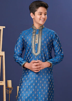 Blue Jacquard Silk Kurta Pajama Set - Indian Silk House Agencies