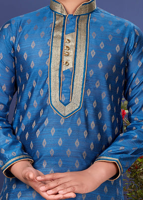 Blue Jacquard Silk Kurta Pajama Set - Indian Silk House Agencies