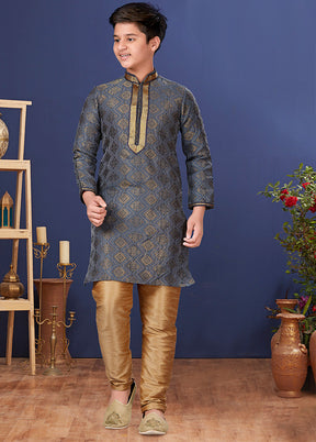 Grey Jacquard Silk Kurta Pajama Set - Indian Silk House Agencies