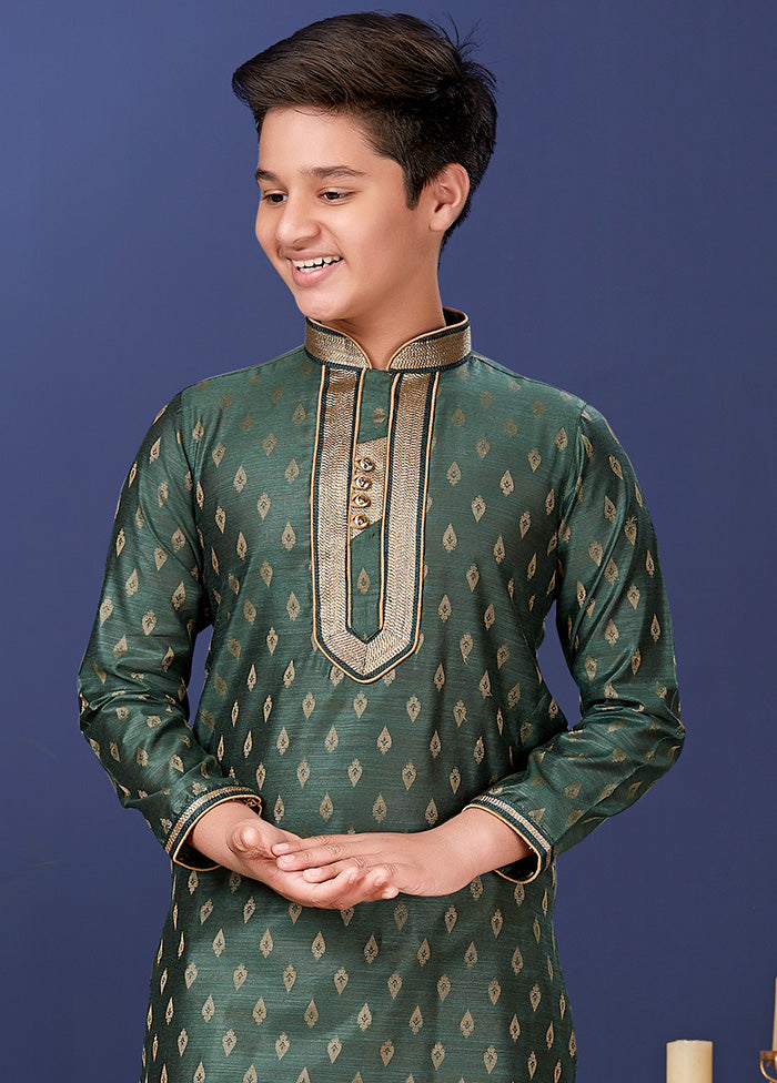 Green Jacquard Silk Kurta Pajama Set - Indian Silk House Agencies